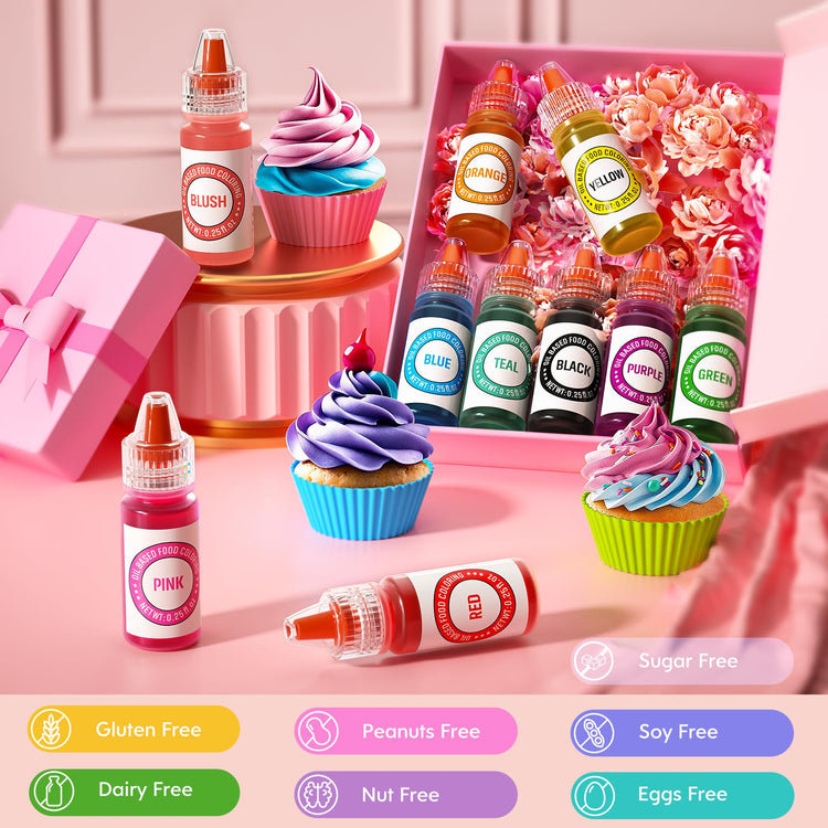 Oil Based Food Coloring for Chocolate 10 Colors Edible Food Dye for Sugar Candy Melts Oil Frosting Icing Dye for Backing Cookies Fondant Food Color for Cake Decorating (2.5 Fl Oz)