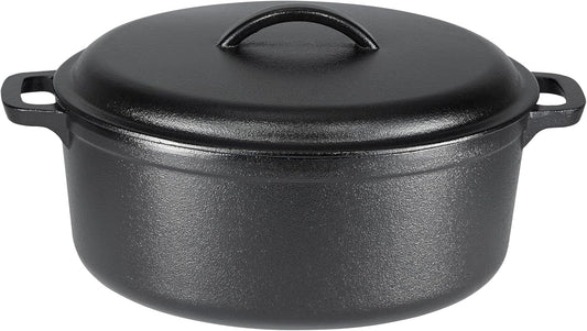Amazon Basics Round Pre-Seasoned Cast Iron Dutch Oven Pot with Lid and Dual Handles, Heavy-Duty & Large, 7-Quart, Black - Nestoria