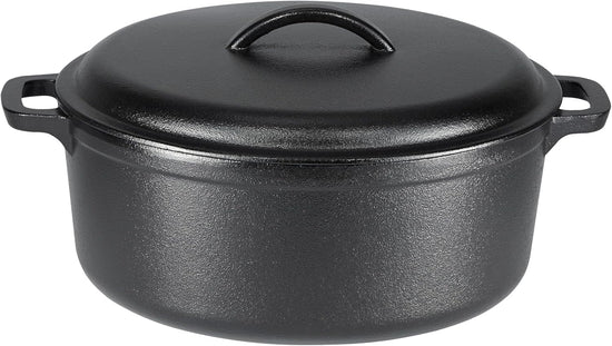 Amazon Basics Round Pre-Seasoned Cast Iron Dutch Oven Pot with Lid and Dual Handles, Heavy-Duty & Large, 7-Quart, Black - Nestoria