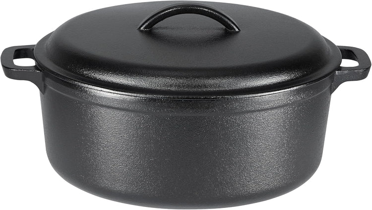 Amazon Basics Round Pre-Seasoned Cast Iron Dutch Oven Pot with Lid and Dual Handles, Heavy-Duty & Large, 7-Quart, Black - Nestoria