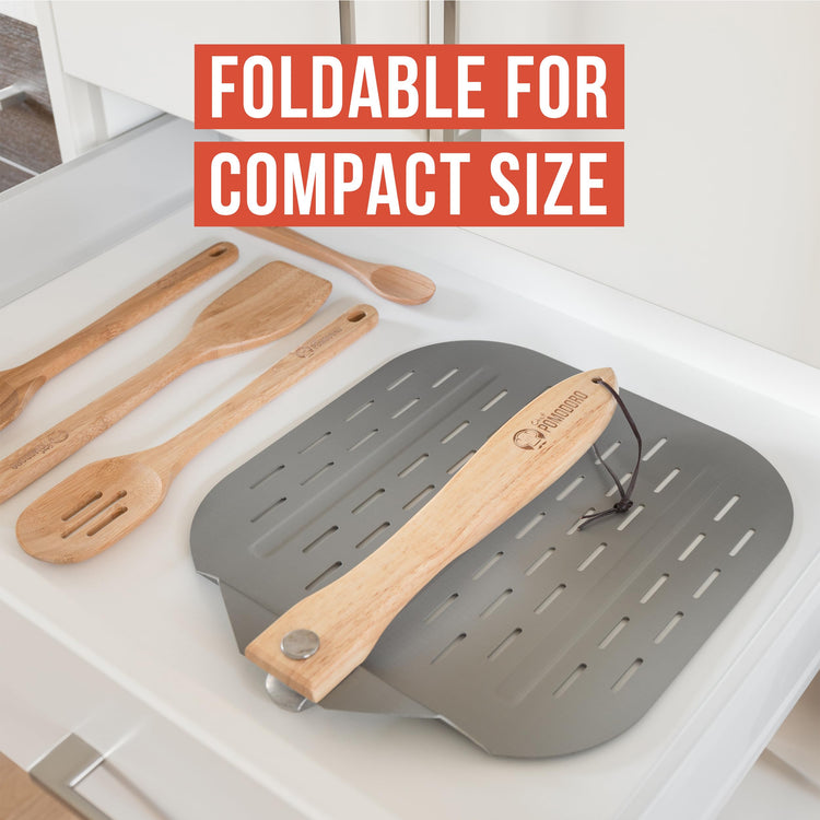 Perforated Aluminum Pizza Peel 12x14 in Foldable Wood Handle