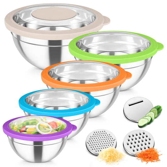 Mixing Bowls Stainless Steel Salad Serving Bowl with Clear Lids (5 Count)