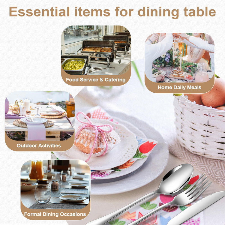 Silverware Set 60 Piece Stainless Steel Flatware Set Silverware Utensils for 12 People Includes Forks Knives Spoons & Salad Forks Dishwasher Safe for Home Restaurant or Outdoor Use (60 Count)