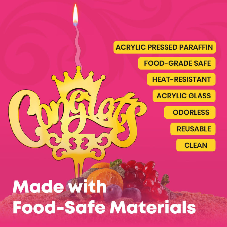 Congrats Reusable Gold Cake Candle