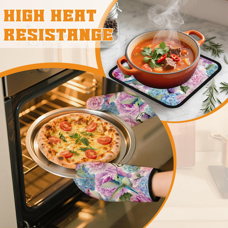 Hummingbird Oven Mitts and Pot Holders Set (4 Count)