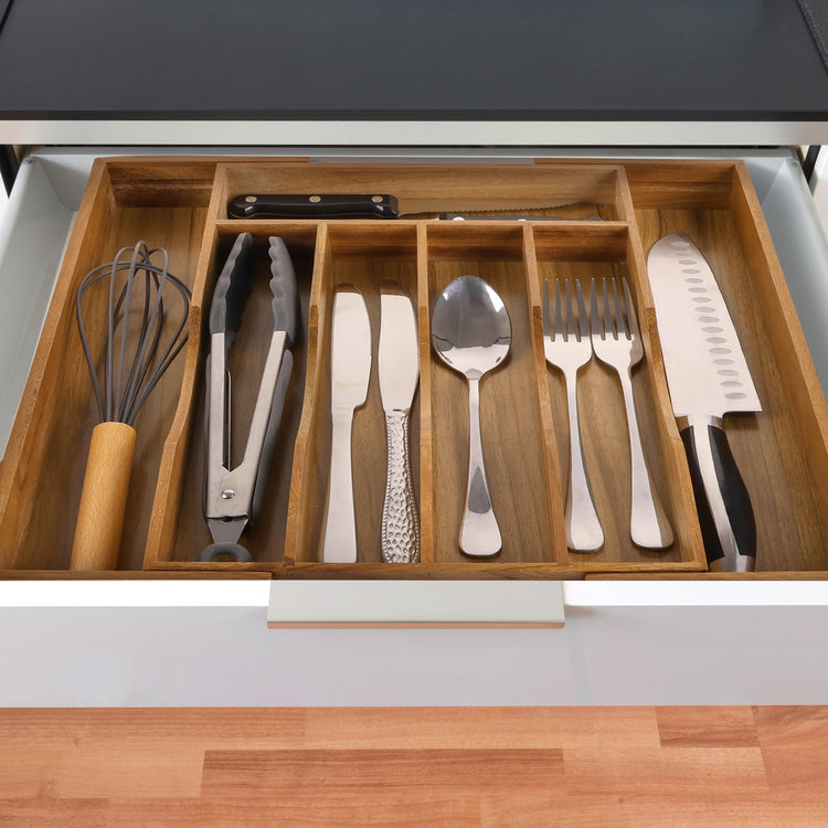 Expandable Acacia Kitchen Drawer Organizer for Cutlery and Utensils