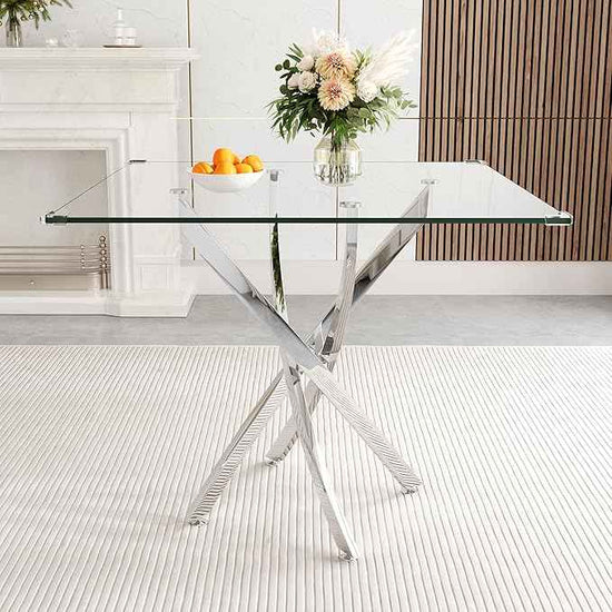 AF ARTISAN FURNITURE Square Glass Dining Table for 4, 36'' Modern Kitchen Table with Tempered Glass Top, Dining Table for Office Kitchen Living Meeting Room Small Space, Silver