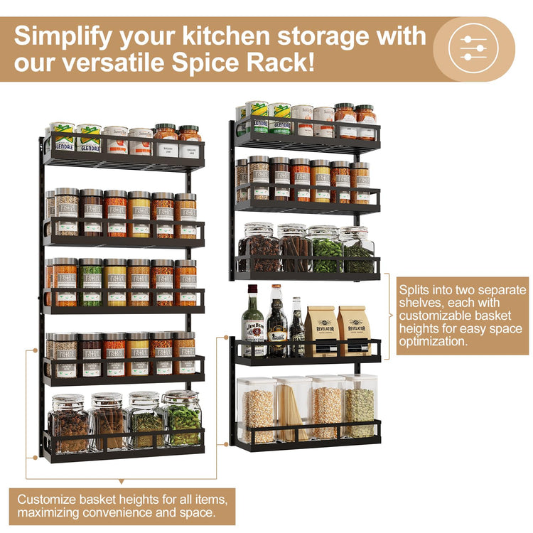 Wall Mount Spice Rack Organizer 5 Tier Height