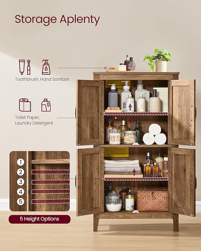 VASAGLE LIRY Collection - Farmhouse Storage Cabinet, Bathroom Floor Cabinet with Barn Doors, Freestanding Kitchen Pantry, Adjustable Shelves, for Dining Room, Living Room, Honey Brown, UBBK773K01
