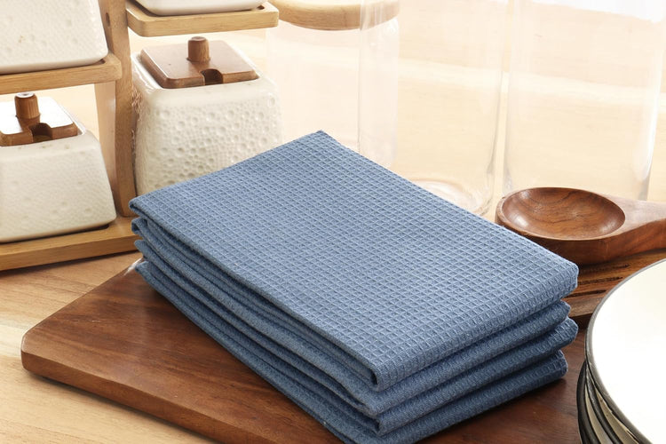 PurpleEssences Waffle Weave Kitchen Towel, 100% Cotton - 15 x 25 Inches, with Hanging Loop Ultra Soft Absorbent Quick Drying Dish Cloth, Tea and Hand Towels, 6 Pack - Spring Summer - Smoky Grey - Nestoria