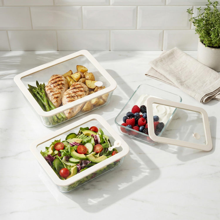 Glass Food Container Set with Silicone Glass Lid (3 Count)