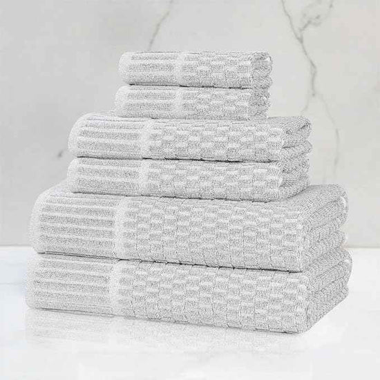 Superior Juno Viscose Cotton Blend Medium Weight Towels, for Bathroom, Shower, Spa, Plush, Quick Dry, Ultra-Soft Towels, Bath Essentials, Border Detail, 6 Piece Assorted Towel Set, Platinum