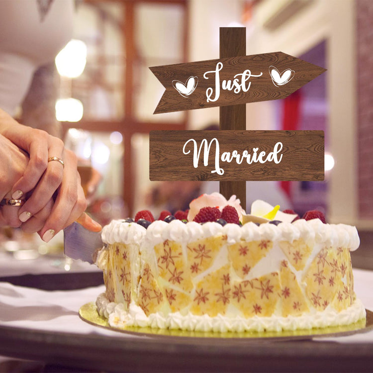 Just Married Cake Topper Rustic Wedding Cake Topper Double