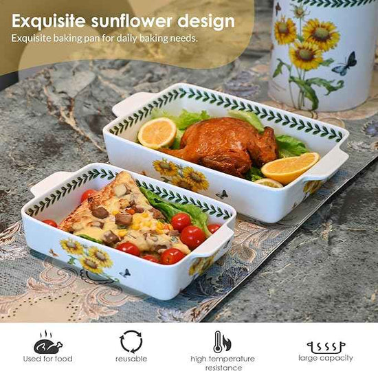 ACMLIFE Ceramic Casserole Dish Set, Ceramic Baking Dish for Oven, Casserole Dish Bakeware Set, Casserole Dishes for Oven, Lasagna Pan, Large Baking Dishes with Handles, Microwave, Dishwasher Safe, Gift Packaging Floral 2 Pcs Set(13"x8"+10.3"x6.3") (Sun...