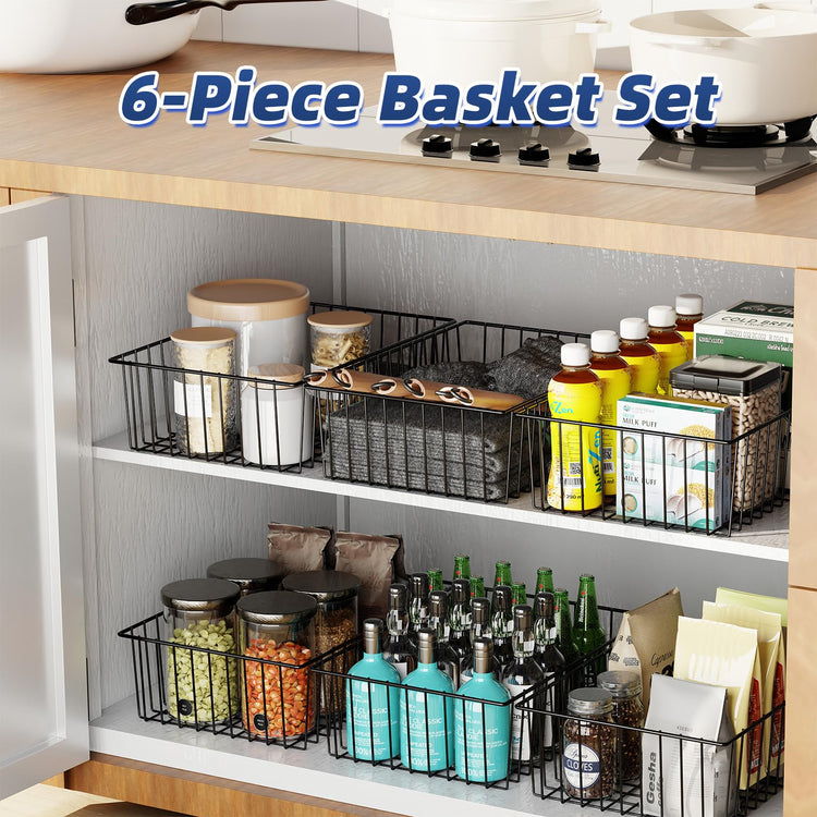 6 Pack Large Metal Wire Baskets for Storage (6 Count)