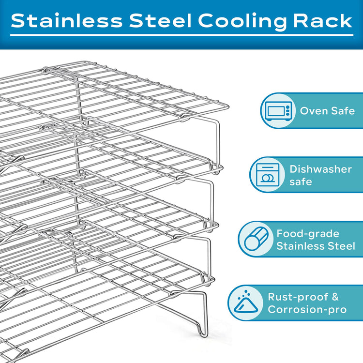4 Tier 15x10IN Cookie Cooling Rack for Cooking Stackable Collapsible