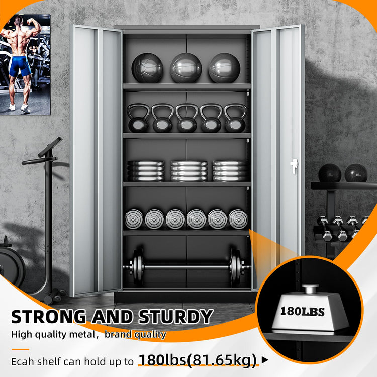 Metal Storage Cabinets 72” Black Grey Garage Steel Storage Cabinet with Doors and Shelves