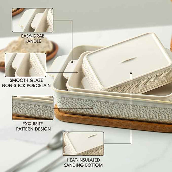 Casserole Dishes for Oven, Ceramic Baking Dishes Set of 3, Rectangular Lasagna Pans Casserole Dish Set for Baking, Cooking, Kitchen, Cake Dinner, Banquet (15.4''/12.3''/9.8'')
