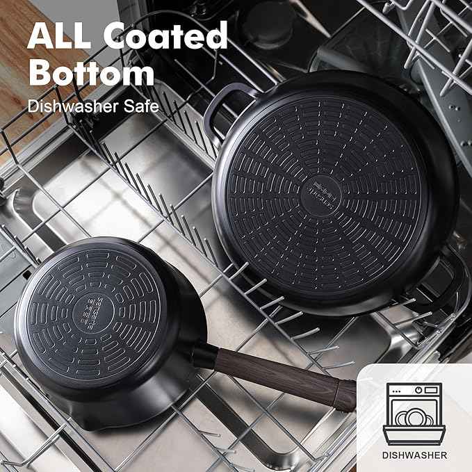 SENSARTE Nonstick Cookware Set Pots and Pans Set Kitchen Non-stick Cooking Set, Dishwasher & Oven Safe, Induction Compatible, Free of Intentionally Added PFOA/PFOS, 15pcs, Black