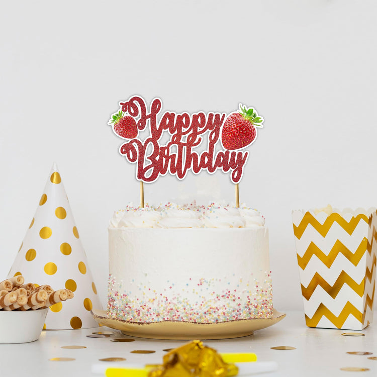 Real Strawberry Happy Birthday Cake Topper