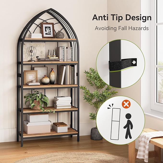 LITTLE TREE 74.8" Tall Bookshelf, 5-Tier Heavy Duty Metal Rack, Large Load-Bearing Capacity, Versatile Shelf for Living Room, Kitchen, Bedroom, Bathroom, Study
