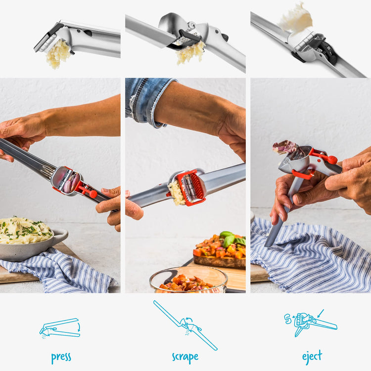 Garject 2-In-1 Garlic Peeler, Garlic Press & Mincer with Garlic Peel Ejector, Chrome-Plated Zinc - Black
