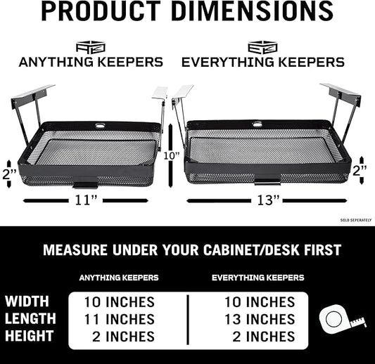 Keepers – Under Desk Drawer Slide Out – Metal Under Desk Storage Drawer for Office, Home, RV – Slim Under Table Drawer Attachment with Easy DIY Mount, Space Saving Organiser - 11x10x2.5 in - Black