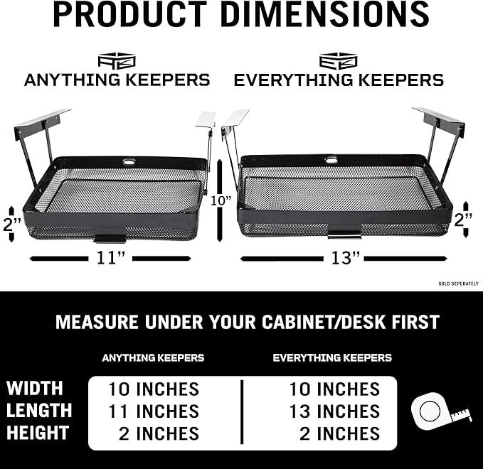 Keepers – Under Desk Drawer Slide Out – Metal Under Desk Storage Drawer for Office, Home, RV – Slim Under Table Drawer Attachment with Easy DIY Mount, Space Saving Organiser - 11x10x2.5 in - Black