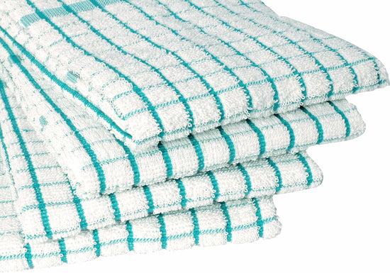 AMOUR INFINI Kitchen Towels Set of 4 - Highly Absorbent, Super Soft Terry Cotton 20x28 Inch Dish Towels with Hanging Loop - Hand & Tea Towels for Cleaning & Drying Dishes (Teal) - Nestoria