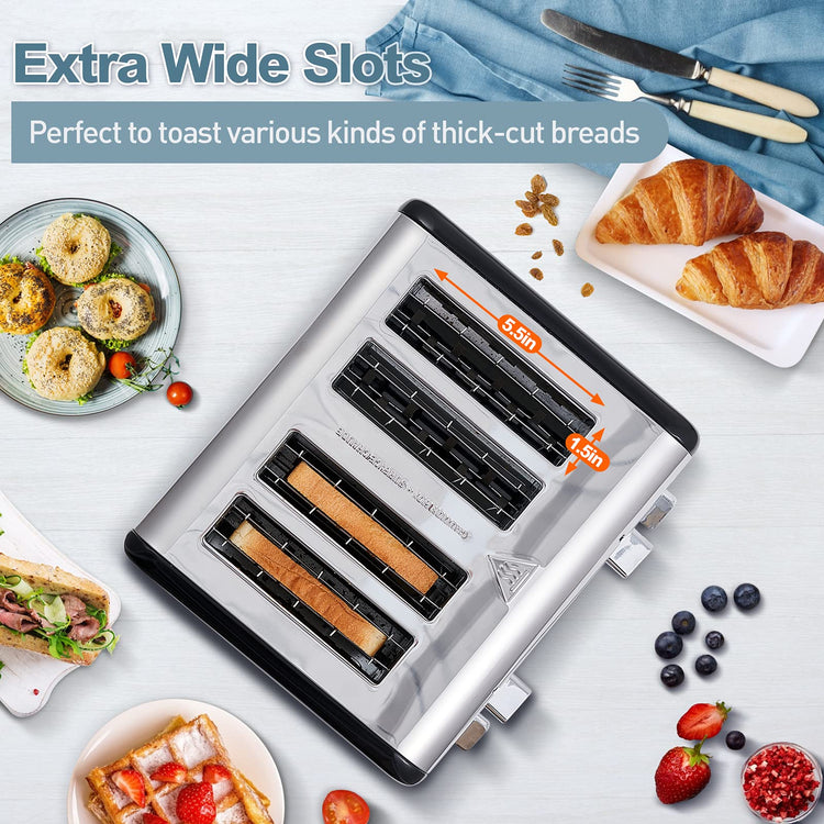 4 Slice Stainless Steel Toaster with Digital Display