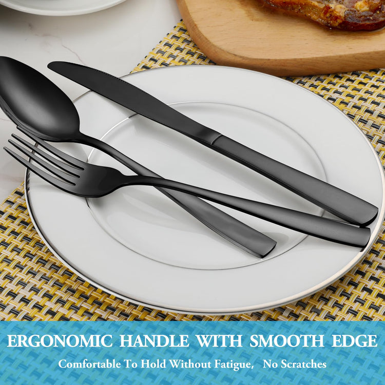60 Pcs Black Silverware Set (60 Count)