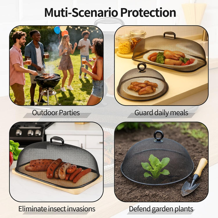 8 Pack Metal Mesh Screen Food Covers, 2 Large (18.5”) and 6 Small (11”) Sets, Reusable Metal Mesh Food Covers for Outdoors, Camping, Picnics and Parties