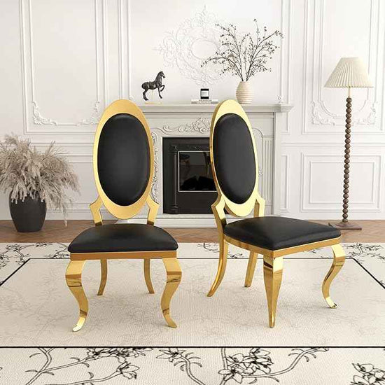 Modern Dining Chairs Set of 2, Luxury Faux Leather Upholstered Armless Dining Room Chair with Mirrored Stainless Steel Gold Legs, Mid Century Accent for Wedding Party Banquet Reception, White
