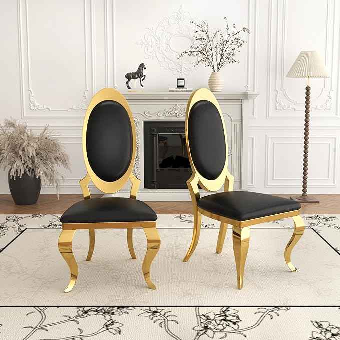 Modern Dining Chairs Set of 2, Luxury Faux Leather Upholstered Armless Dining Room Chair with Mirrored Stainless Steel Gold Legs, Mid Century Accent for Wedding Party Banquet Reception, White