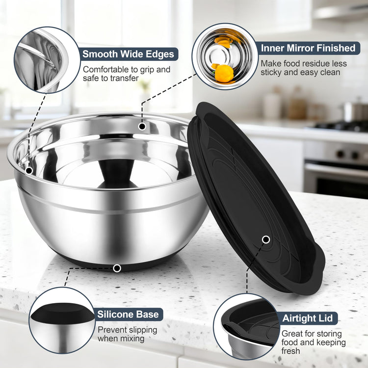 Mixing Bowls Stainless Steel Salad Bowls with Lids