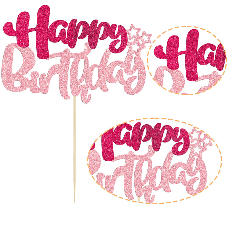 1Pcs Glitter Happy Birthday Cake Topper for Celebrating Anniversary Theme Party Cake Decorations Supplies Rose Red Pink