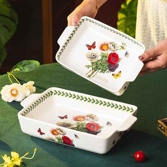 ONCCI In-Glaze Ceramic Baking Dish Set of 2 - Rectangular with Handles,Single Serving Size Casserole dishes 10.8*7.99in & 8.58*6.54inch Sizes - Oven Safe for Cooking, Baking, Casseroles - Dishwasher Safe(Corn Poppy)