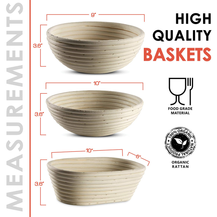 Bread Banneton Proofing Basket [Set of 2] Oval 10x6 Inch Sourdough Rising Baskets with Liner (2 Count)