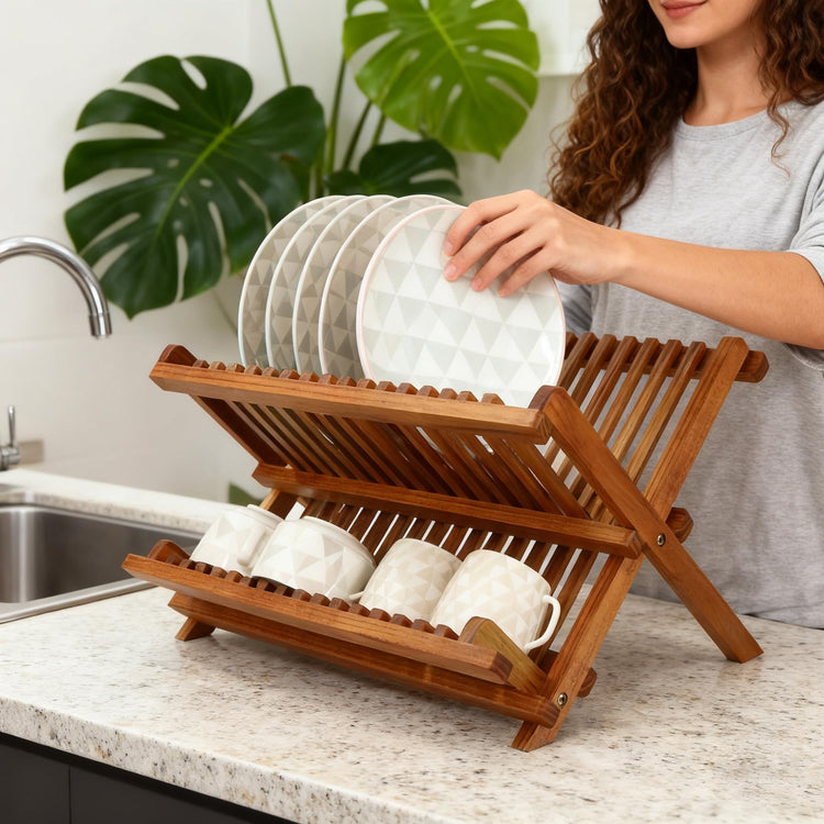 Teak Wood Dish Drying Rack
