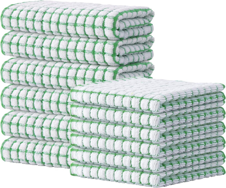 Kitinjoy Cotton 12 Pack Kitchen Towels and Dishcloths Sets, 16 x 25 Inch & 12 X 12 Inch Dish Towels Bulk, Super Soft and Absorbent Hand Towels for Kitchen Drying, Green - Nestoria