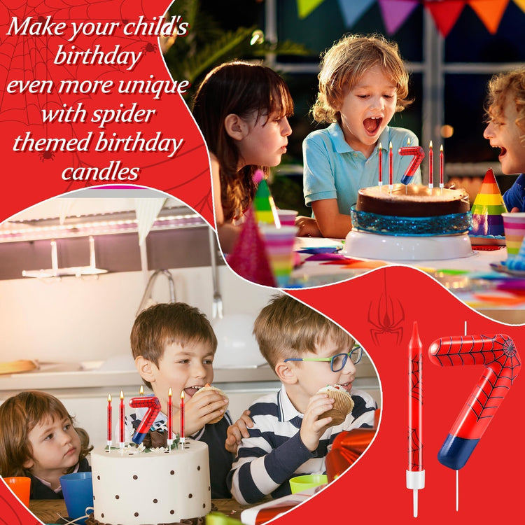 13 Pcs Spider Themed Birthday Candle Set Red Spider Theme Number 7 Candle Cake Topper for Boys Girls Birthday Decoration Spider Party Decoration Supplies (13 Count)
