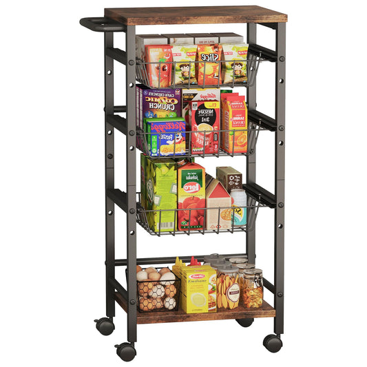 5 Tier Snack Organizer Cart with 3 Height Adjustable Pull