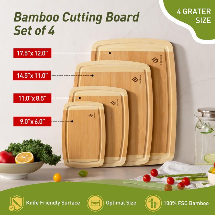 Bamboo Cutting Board Set Non Slip Feet Over Sink Men Husband Birthday Christmas Xmas Valentines Father Day Gifts Ideal from Wife Romantic Anniversary Best Cool Gadget Awesome Who Have Everything (4 Count)