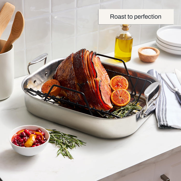 Specialty Stainless Steel Roaster and Nonstick Rack 16x13x5 Inch Oven Broiler Safe 600F Roaster Pan