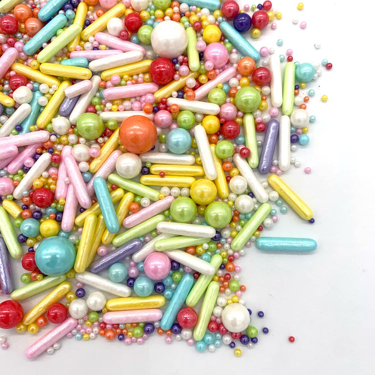 Rainbow Sprinkle Mix Pearl Sugar Candy Mix Size Baking Cake Decorations Cupcake Toppers Cookie Decorating Ice Cream Celebrations Shaker Jar Wedding Shower Party (4.58 Ounce)