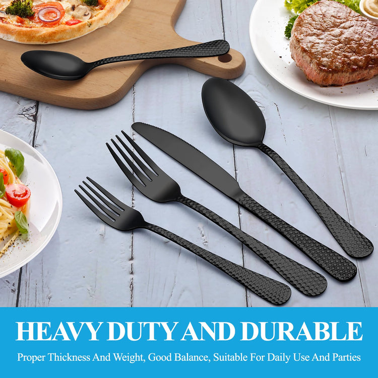 30 Pcs Black Hammered Silverware Set Service for 6 (30 Count)