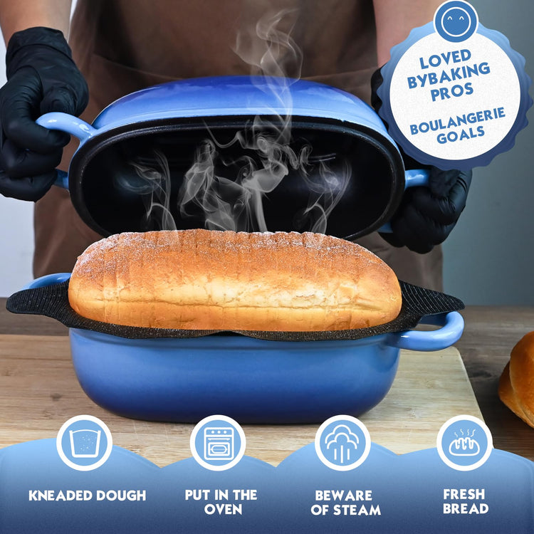 Dutch Oven 2.5QT Bread Pans with Silicone Liner for Bread Baking