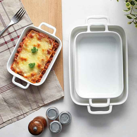 ONEMORE Casserole Dishes for Oven,9.5"x15.4" Baking Dishes Set of 4,Ceramic Bakeware Sets with Handles for Cooking, Baking,Serving, Wedding and Gifting, Baking Pan White , Microwave & Dishwasher Safe(7.5"/11.2"/13.4"/15.4")