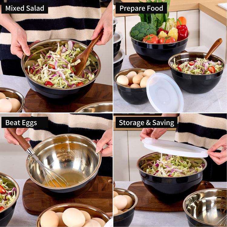 Black Mixing Bowls with Lids Set of 7