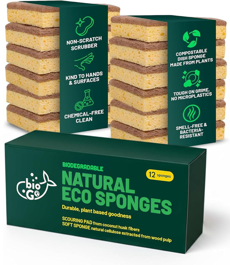 12 Pack Natural Biodegradable Kitchen Sponges (12 Count)